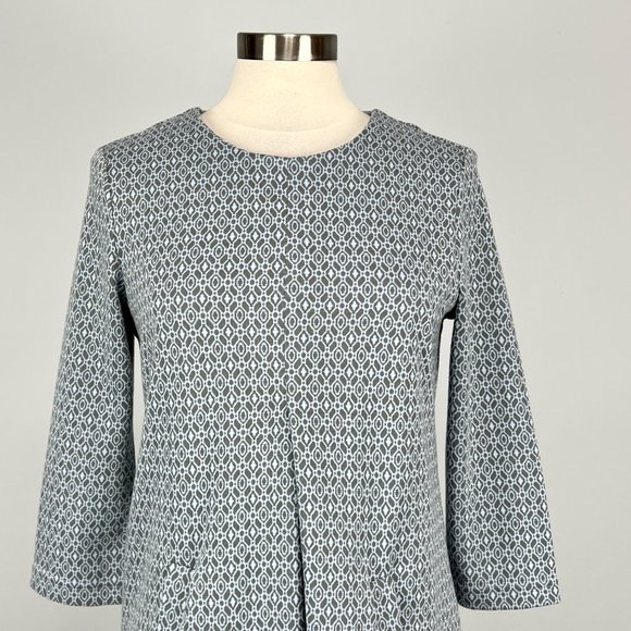 Tyler Boe Cindy Dress Inverted Pleat Blue Gray Geo Print Pockets Medium - Picture 2 of 12